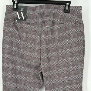 WORTHINGTON SKINNY MID-RISE PULLON BROWN RED WHT PLAID PANTS COMFORT WAIST PANEL